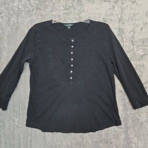 Lauren Ralph Lauren Women's Black Top Sz Med  Pintuck cotton